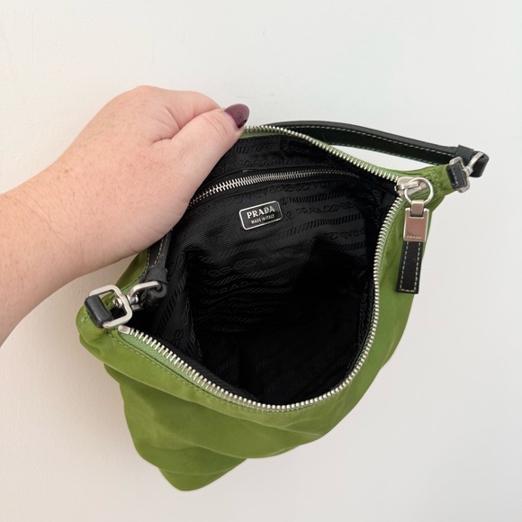 Vintage Prada Y2K Chartreuse Olive Green Nylon Tessuto Shoulder Bag *RARE* - Picture 10 of 10